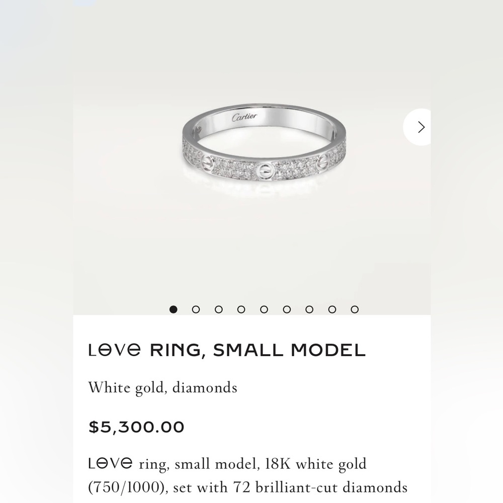 ***SOLD** Cartier Pave Diamonds Love Ring White gold Box +Cert of Authenticity - Picture 4 of 15